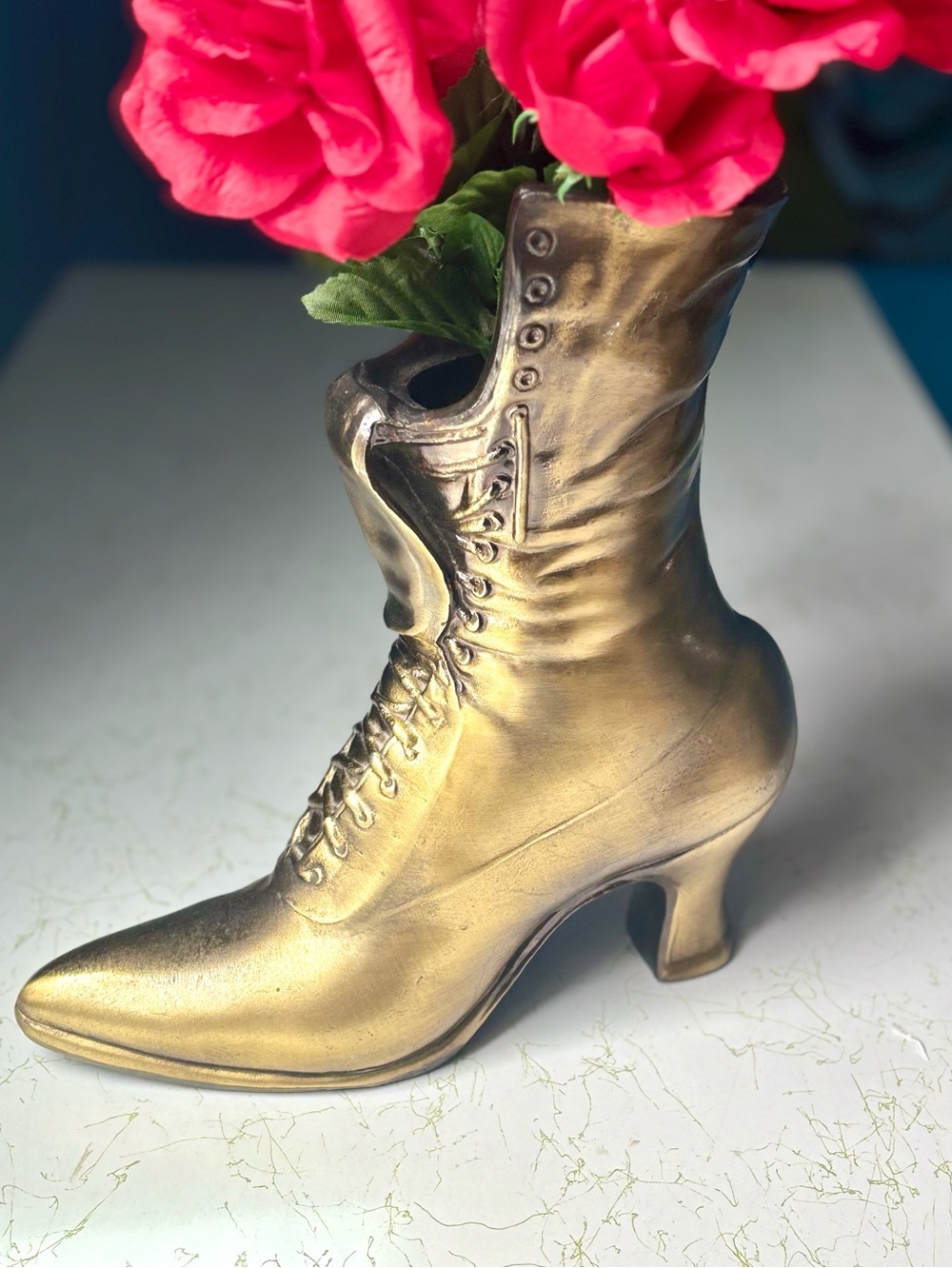 Mid Century Victorian Look Brass Boot Planter Vase | Solid Brass Decor